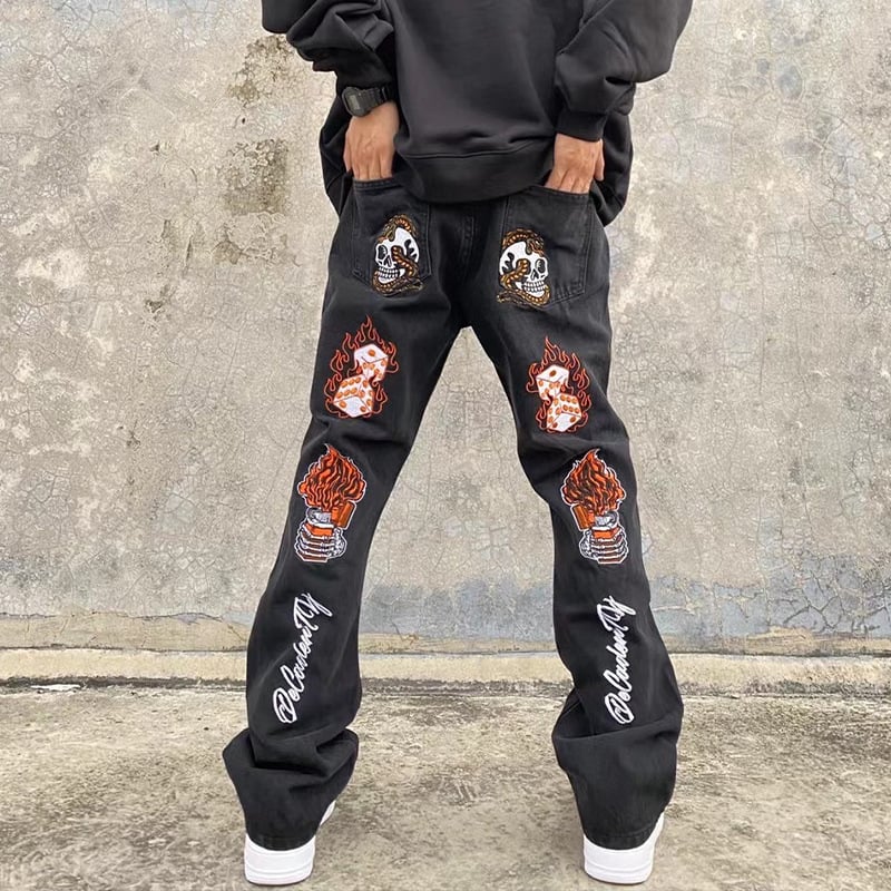 High Street Hip Hop Back Embroidered Jeans - Urban Pulse Life