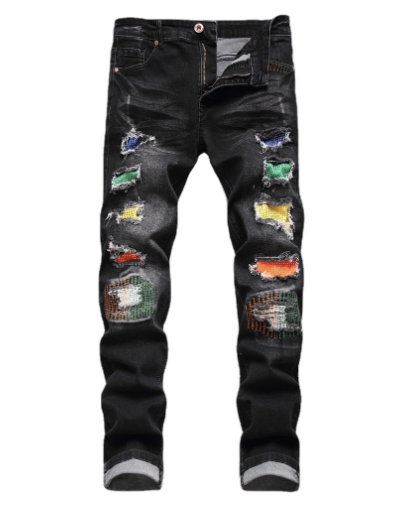 Men's Black Hole Patch Denims - Urban Pulse Life