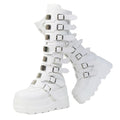 Atsroel Platform Knee High Boots Square Toe Wedge Boots For Women Goth Buckle Mid Wide Calf Boots Motorcycle Rave Punk Boots
