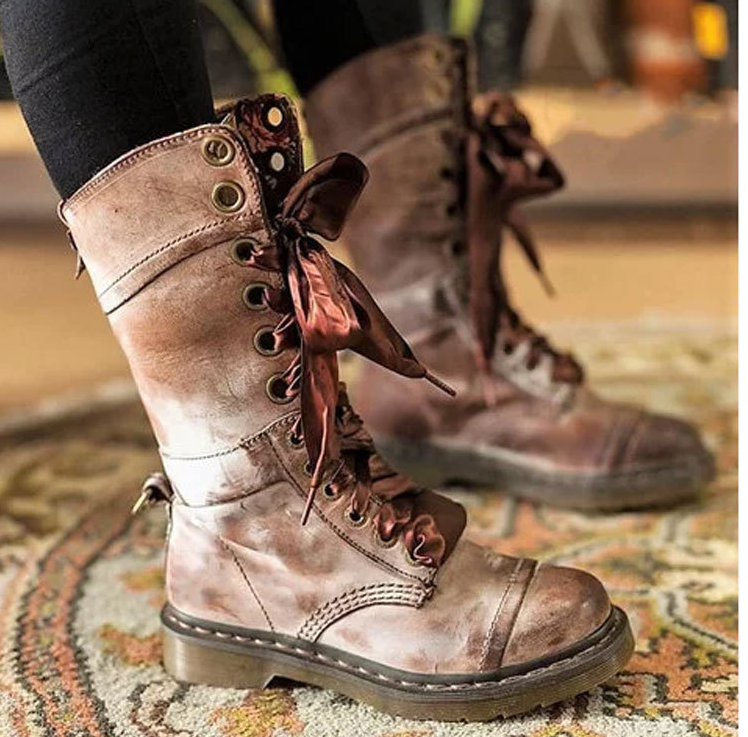 Mid-Calf Boots with Cross Straps, Martin Boots