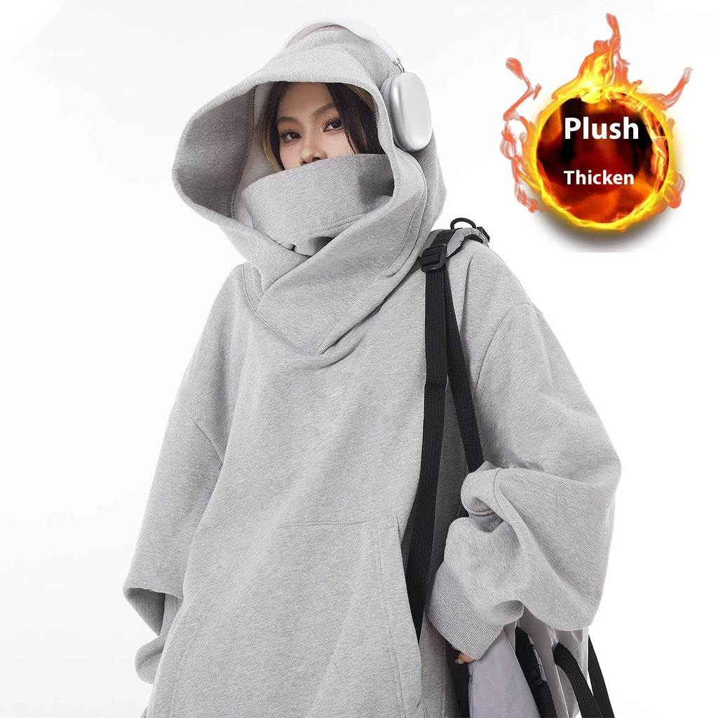 Loose High Collar Fleece Lined Hoodie - Urban Pulse