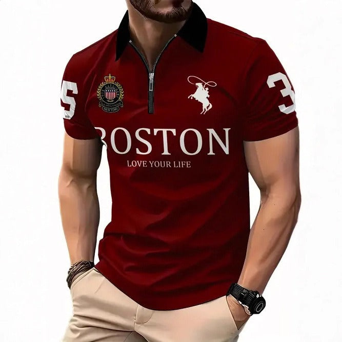 Men's 3D Digital Print Zip-Up Polo Shirt - Urban Pulse