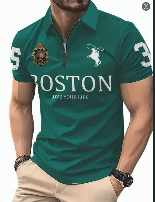 Men's 3D Digital Print Zip-Up Polo Shirt - Urban Pulse