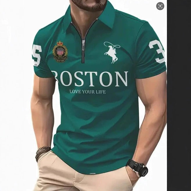 Men's 3D Digital Print Zip-Up Polo Shirt - Urban Pulse