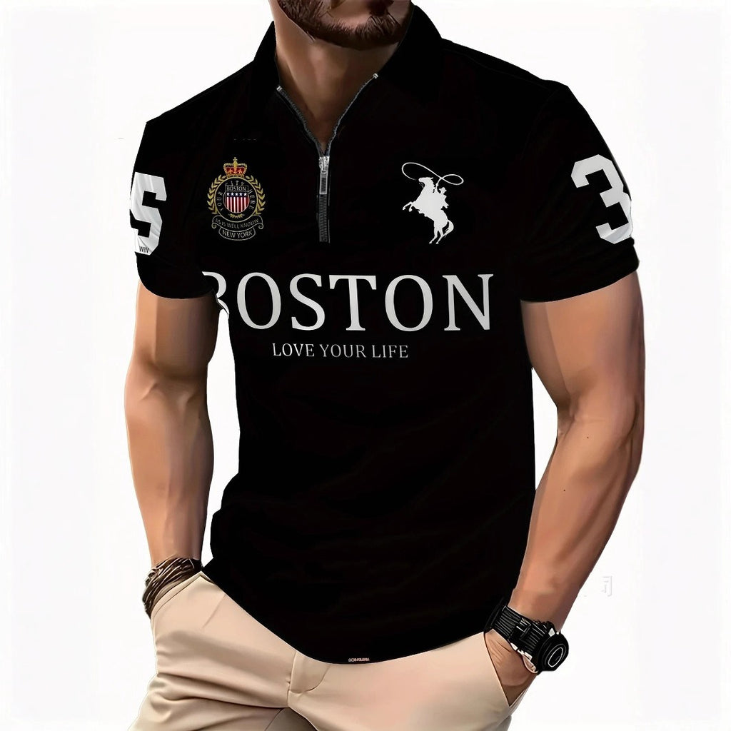 Men's 3D Digital Print Zip-Up Polo Shirt - Urban Pulse
