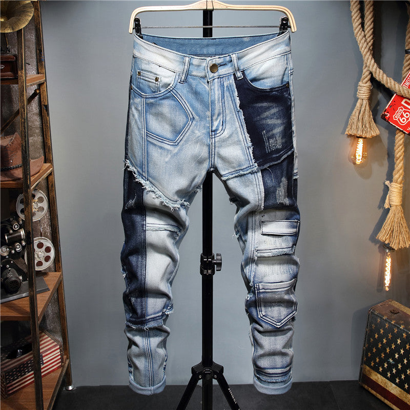 Men's Color-Block Stretch-Footed Jeans (European/American) - Urban Pulse Life