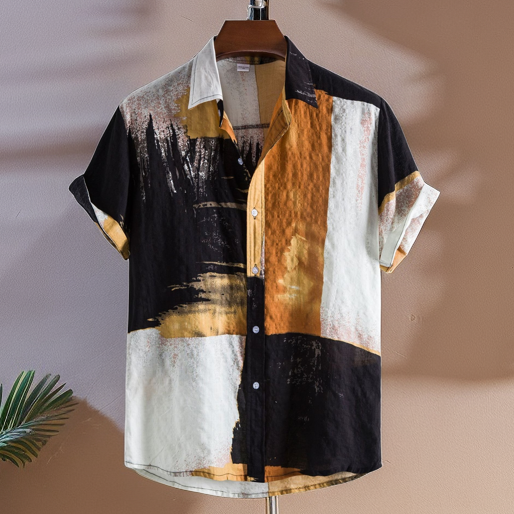 Men's Floral Color Block Short-Sleeve Beach Shirt - Urban Pulse Life
