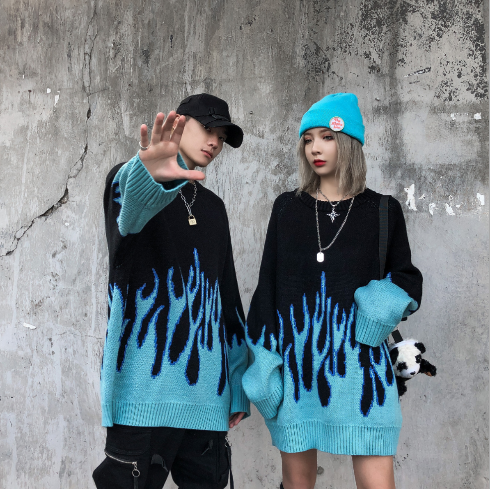 Oversized Hip Hop Embroidered Sweater for Couples - Urban Pulse Life