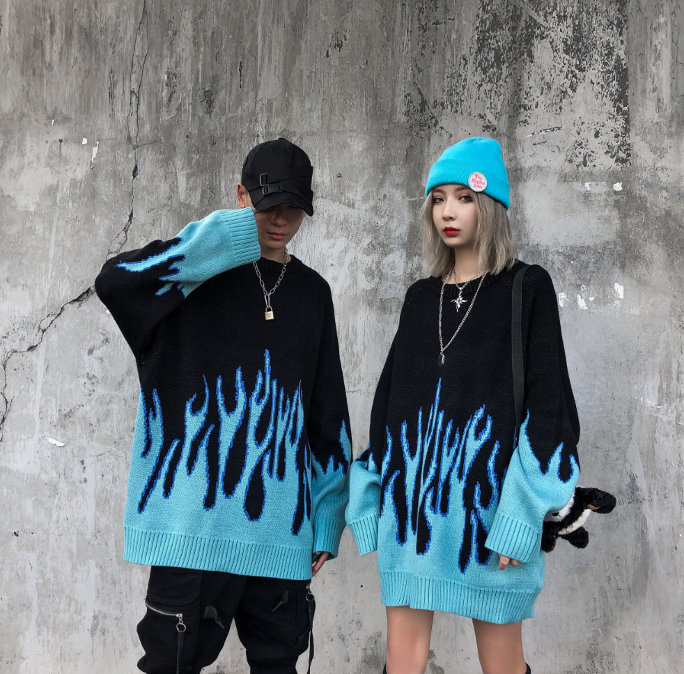 Oversized Hip Hop Embroidered Sweater for Couples - Urban Pulse Life