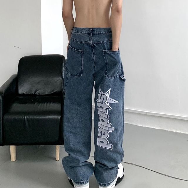 Retro Hip-Hop Embroidered Y2K Wide Leg Jeans for Couples - Urban Pulse Life