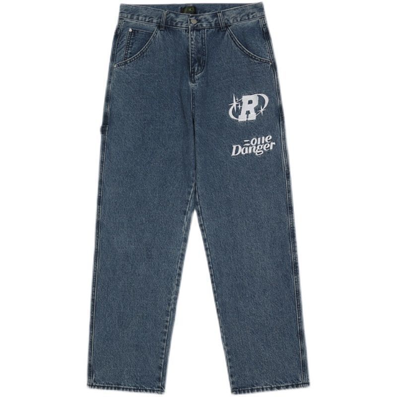 Retro Hip-Hop Embroidered Y2K Wide Leg Jeans for Couples - Urban Pulse Life