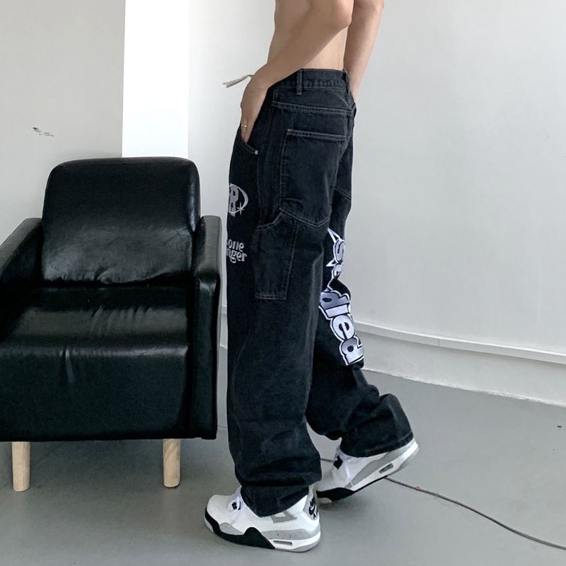Retro Hip-Hop Embroidered Y2K Wide Leg Jeans for Couples - Urban Pulse Life