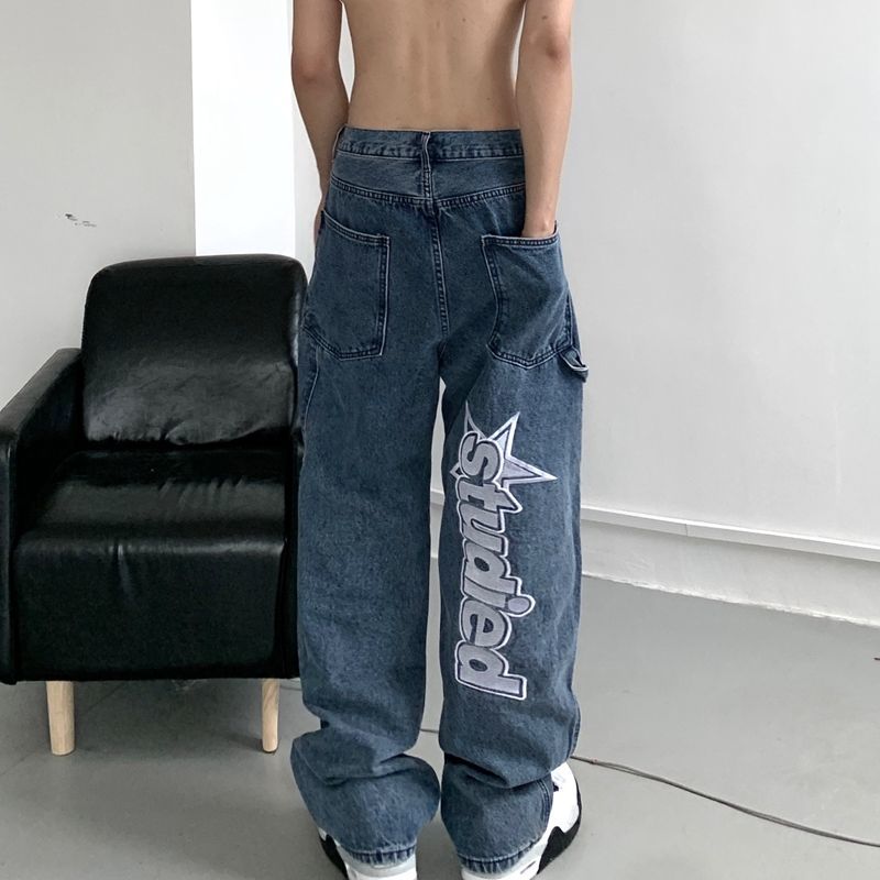 Retro Hip-Hop Embroidered Y2K Wide Leg Jeans for Couples - Urban Pulse Life