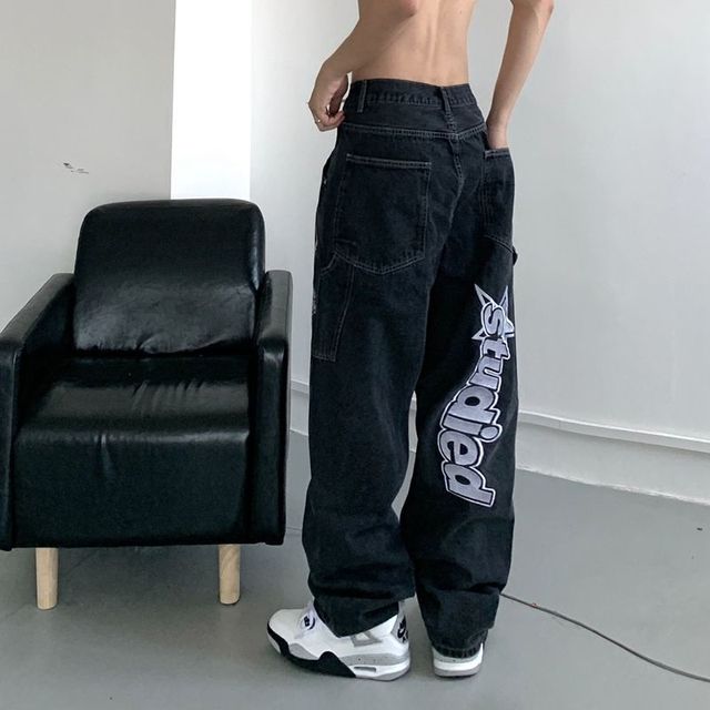 Retro Hip-Hop Embroidered Y2K Wide Leg Jeans for Couples - Urban Pulse Life