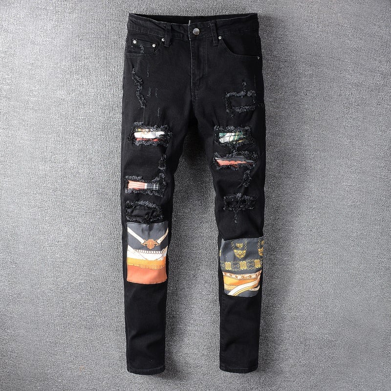 Men's Black Hole Patch Denims - Urban Pulse Life