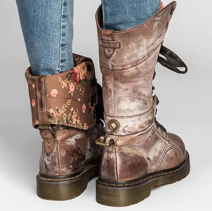 Mid-Calf Boots with Cross Straps, Martin Boots