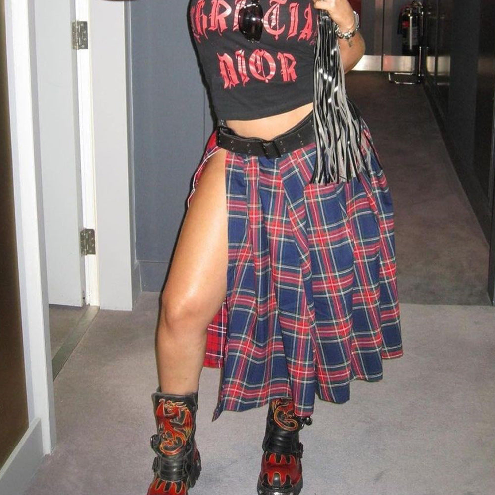 Color Block Checkered Skirt - Urban Pulse Life